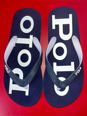 Polo Navy Bolt Logo Sandals Flip Flops Size 7